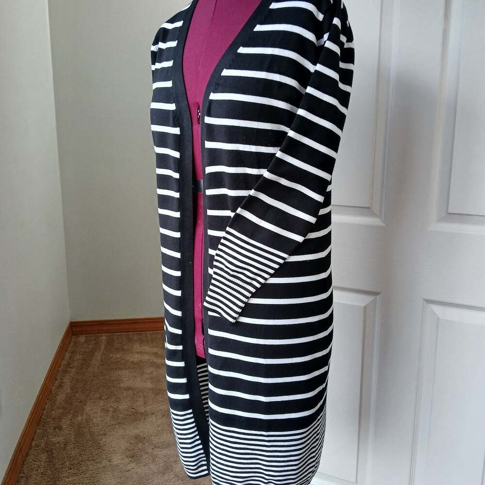 Vila Milano Striped Cardigan Duster M ? black white cotton polyester minimalist